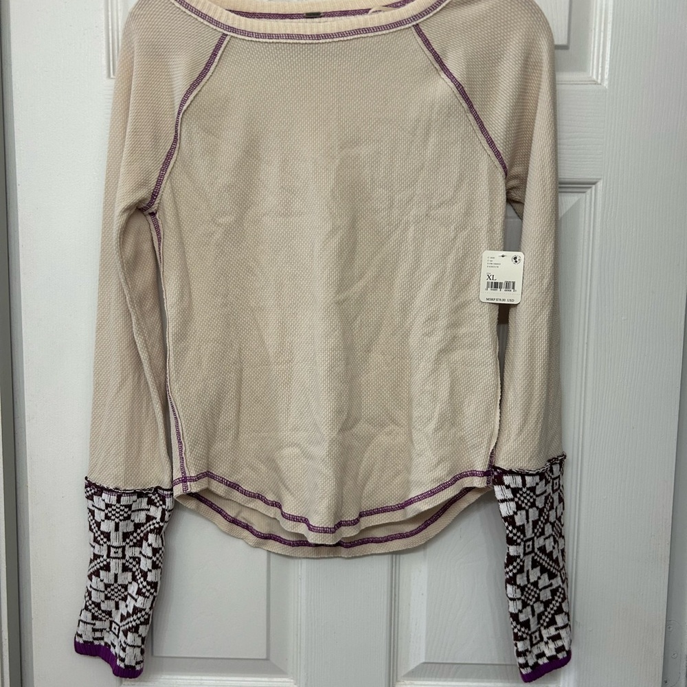 NWT Free People cuff thermal cream and Purple Women's Top